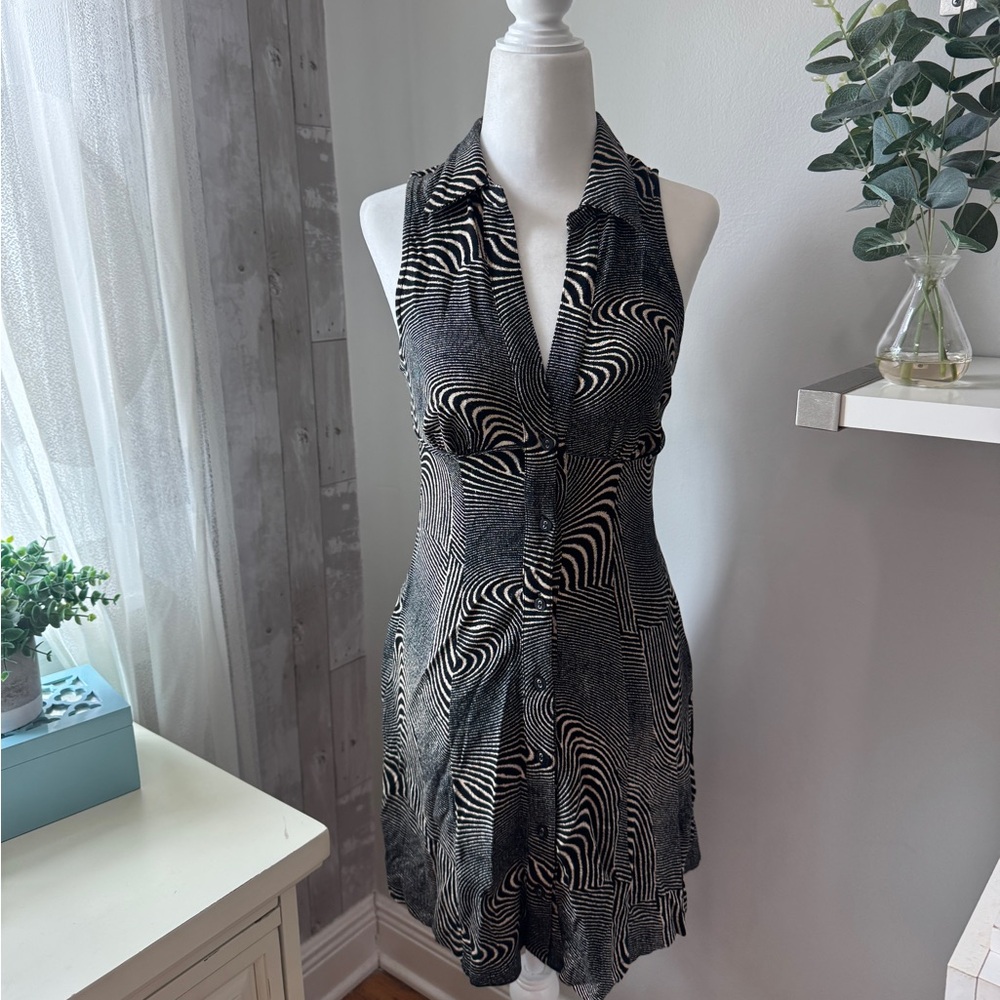 UO sleeveless mini button down dress with collared neckline